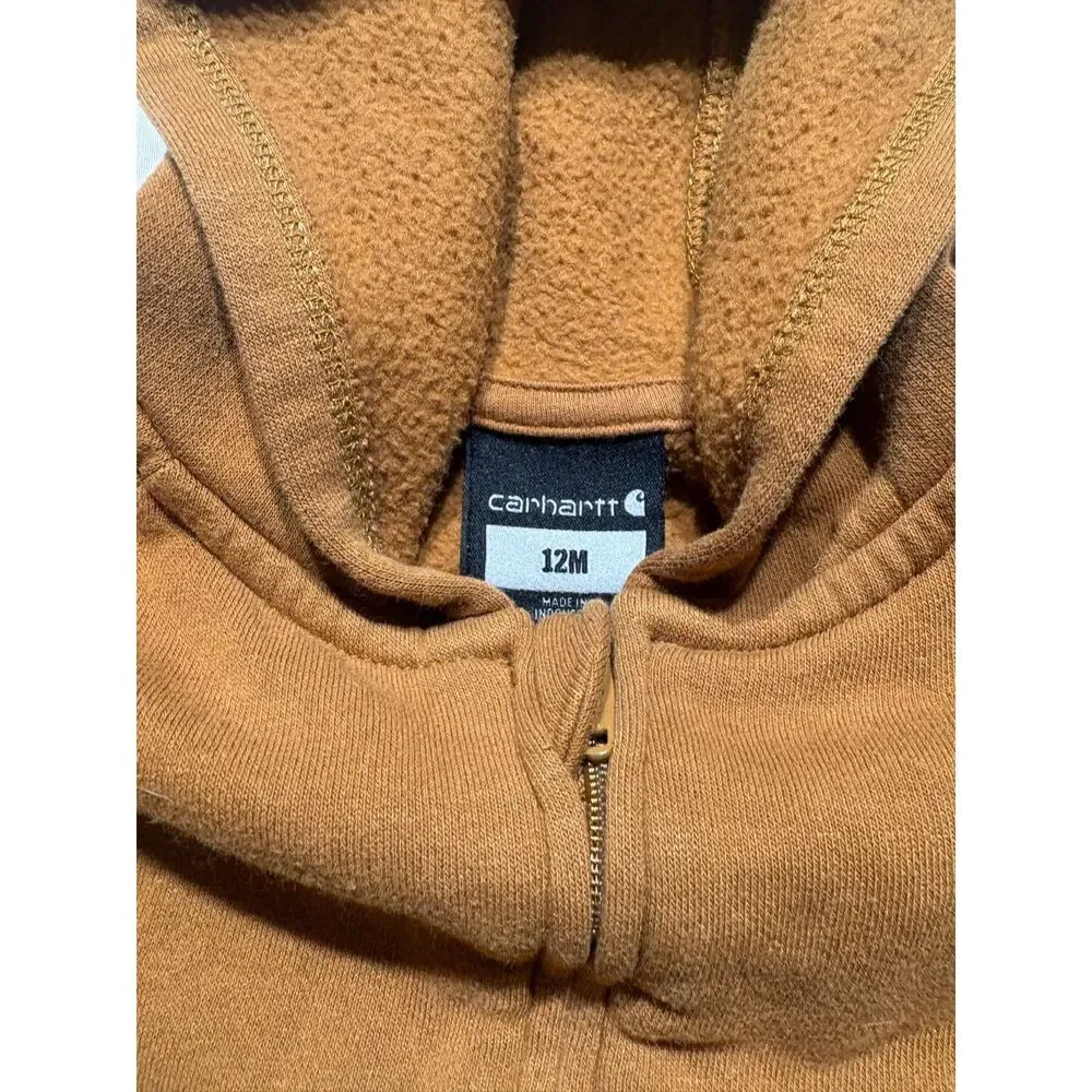 Carhartt Brown Hooded Fleece Zip-Up One Piece Baby Romper